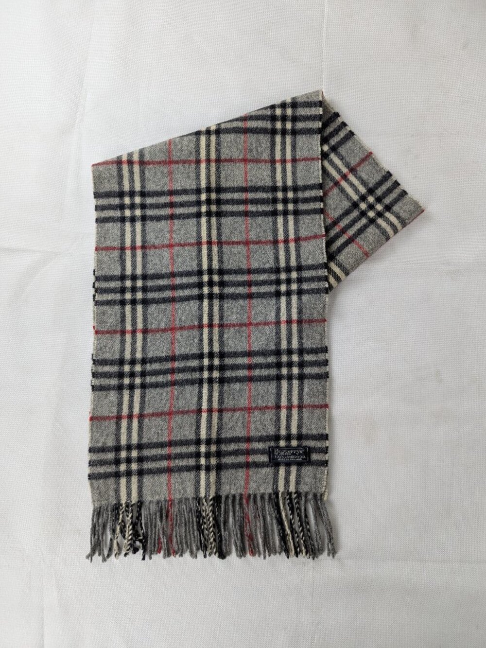 Designer Burberry Gray 100% Lambswool Check Scarf Unisex